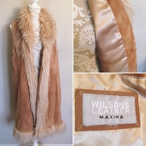 Vintage leather/suede and faux fur tunic vest